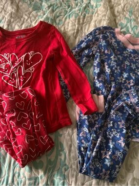 Girls Heart & Star Pajama Set - Red Hearts Top & Navy Stars Pants